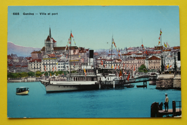 Ansichtskarte AK Genf / Stadtansicht / 1910-1925 / Hafen – Anlegestelle – Schaufelraddampfer – Schiff